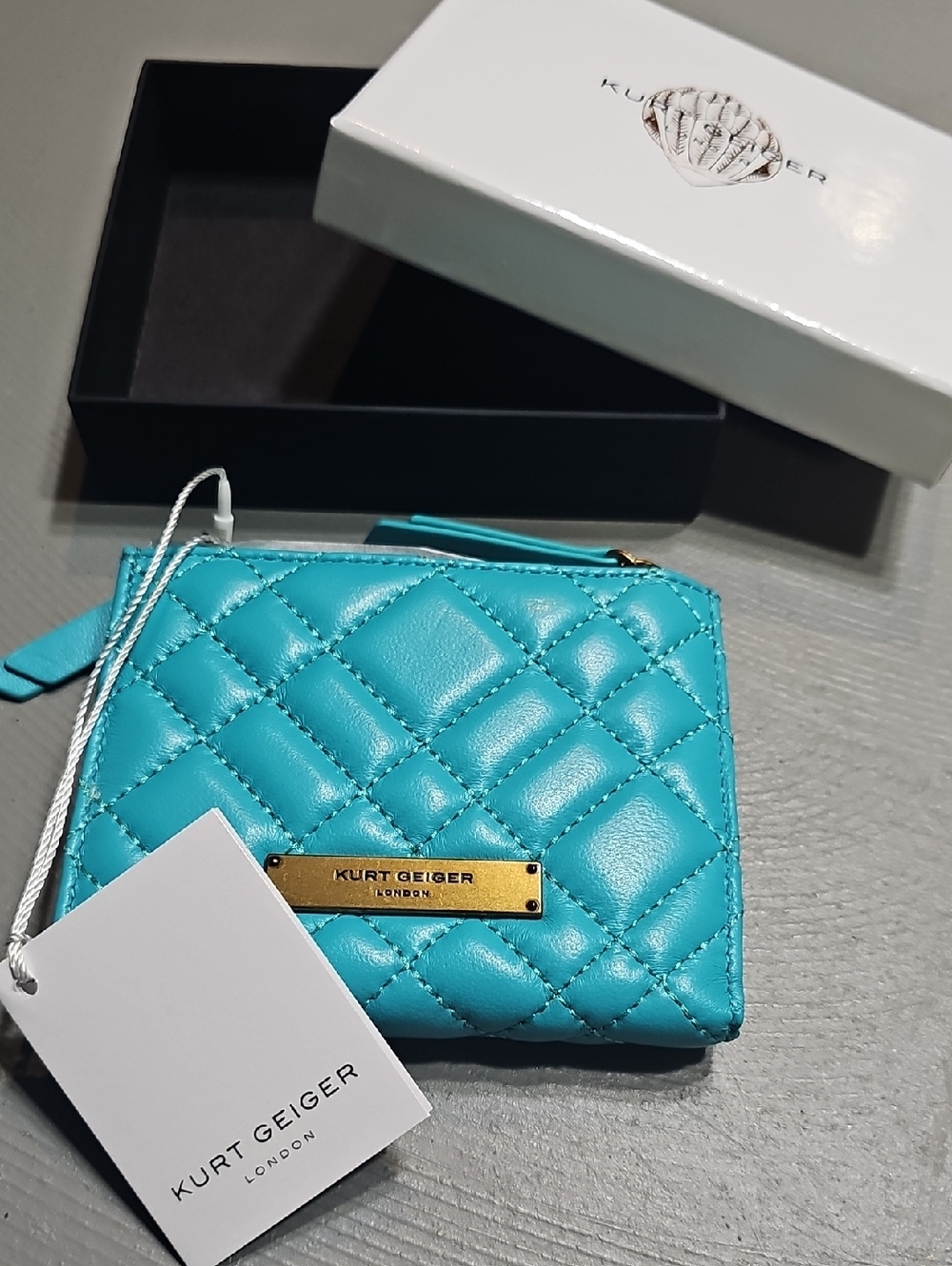 Kurt Geiger London Leather Quilted Bifold Wallet Brixton Turquoise NWT